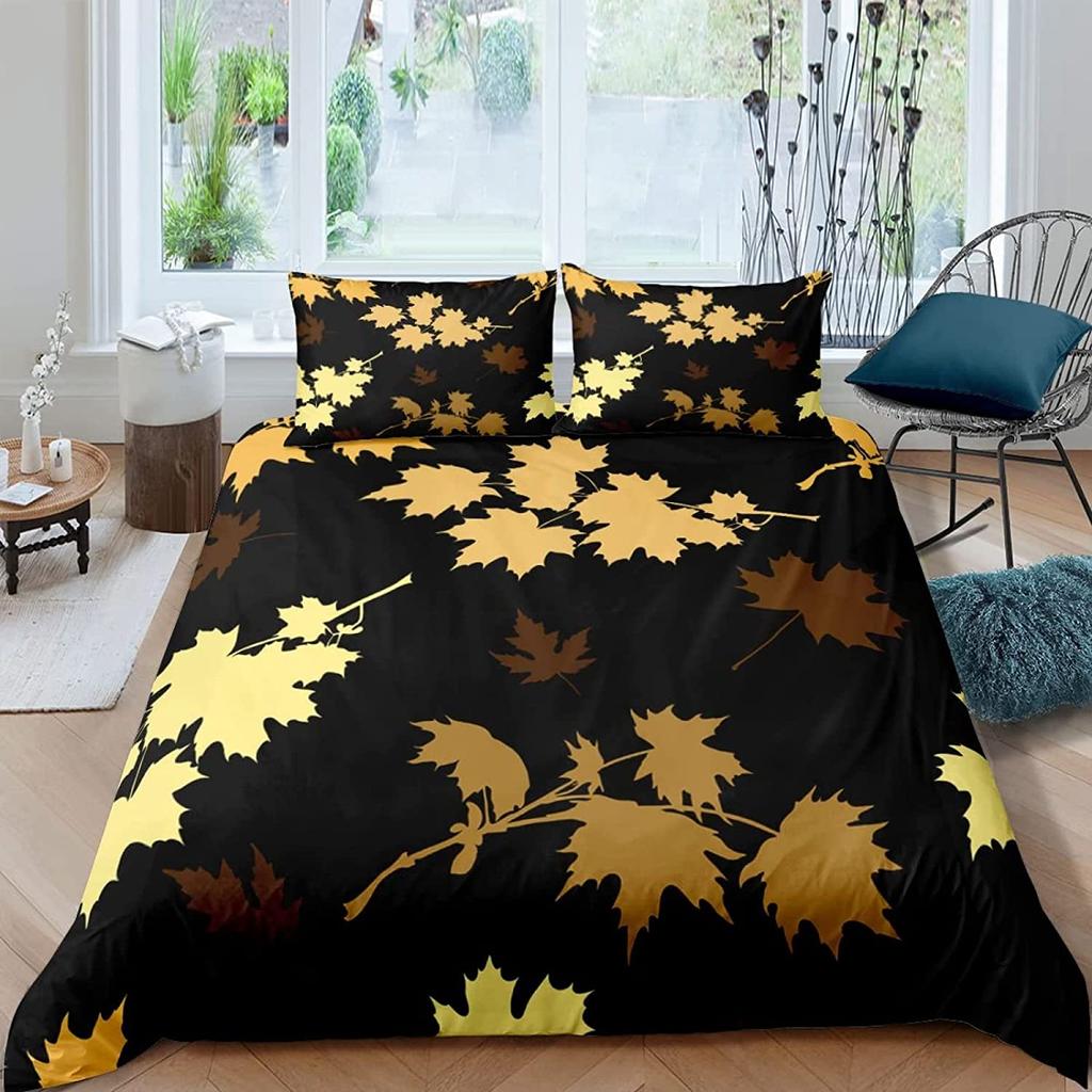 Comforter Maple Leaves Polyester Fall Theme Comforter With King Queen Size For Kids Boys Girl Bedding Set