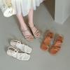 Summer Woman Stripe Sandal Heel Sandals Square Toe