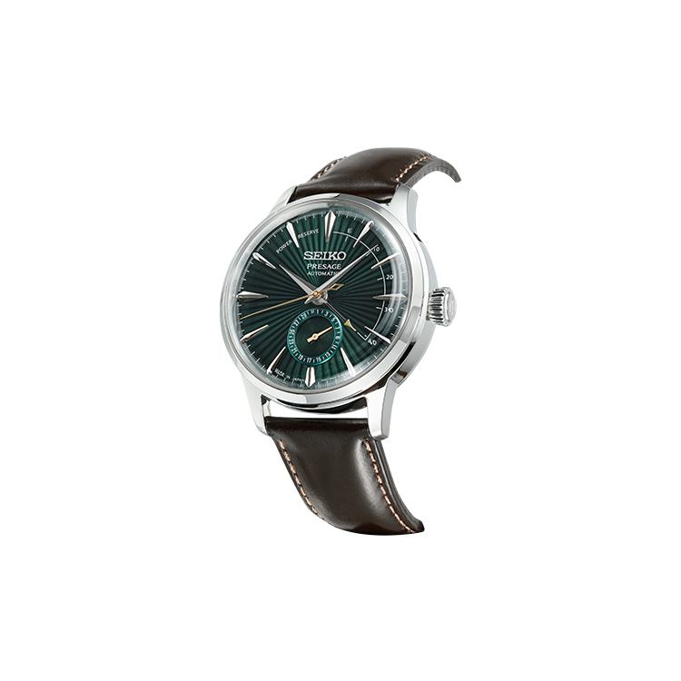 Seiko Мужские часы с механическим механизмом и кожаным ремешком Зеленый циферблат SSA459J1