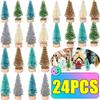 12/24 шт. Мини-сосна Искусственные мини-деревья с деревянной основой Сизалевое дерево Деревья-ершики Зимний снег для рождественского украшения