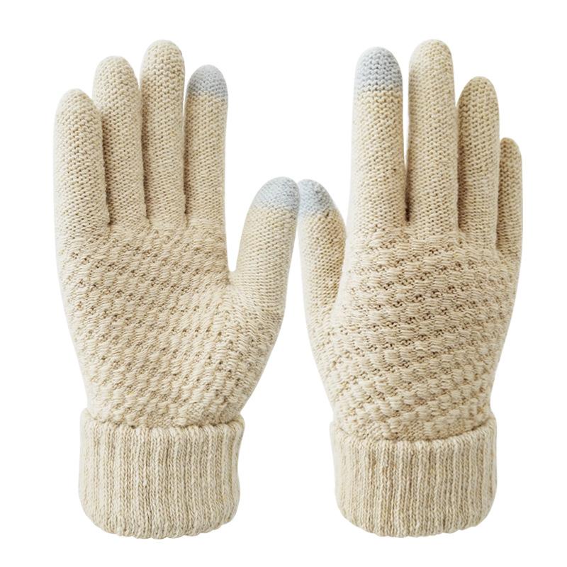 Touch Screen Gloves Winter Unisex Thick Fleece-Lined Wool Non-Slip Riding Finger Cold-Proof Knitted Warm Gloves for Couples