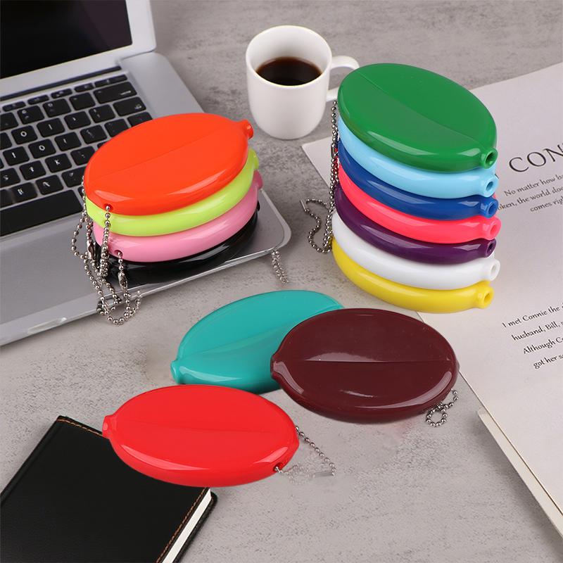 Solid Color PVC Fashion Portable Bag Pendant Small Oval Coin Purse Mini Earrings Rings Storage Box With Chain