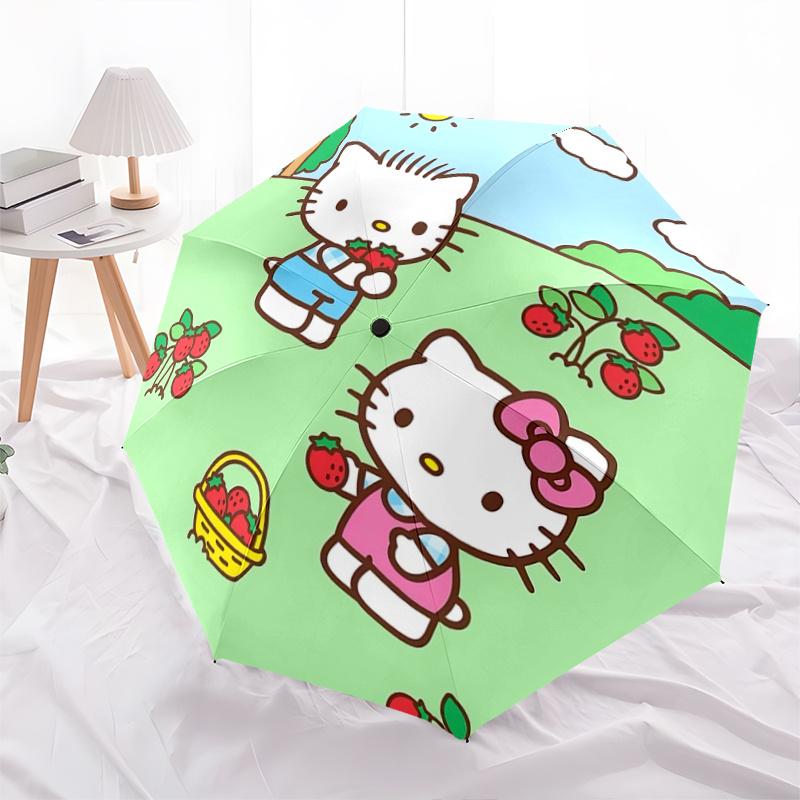 1pc Hello Kitty Strawberry Picking Umbrella - Automatic Opening/Closing, Portable Folding Design, Outdoor Use, Perfect Gift for Fans, Travelers, Daily