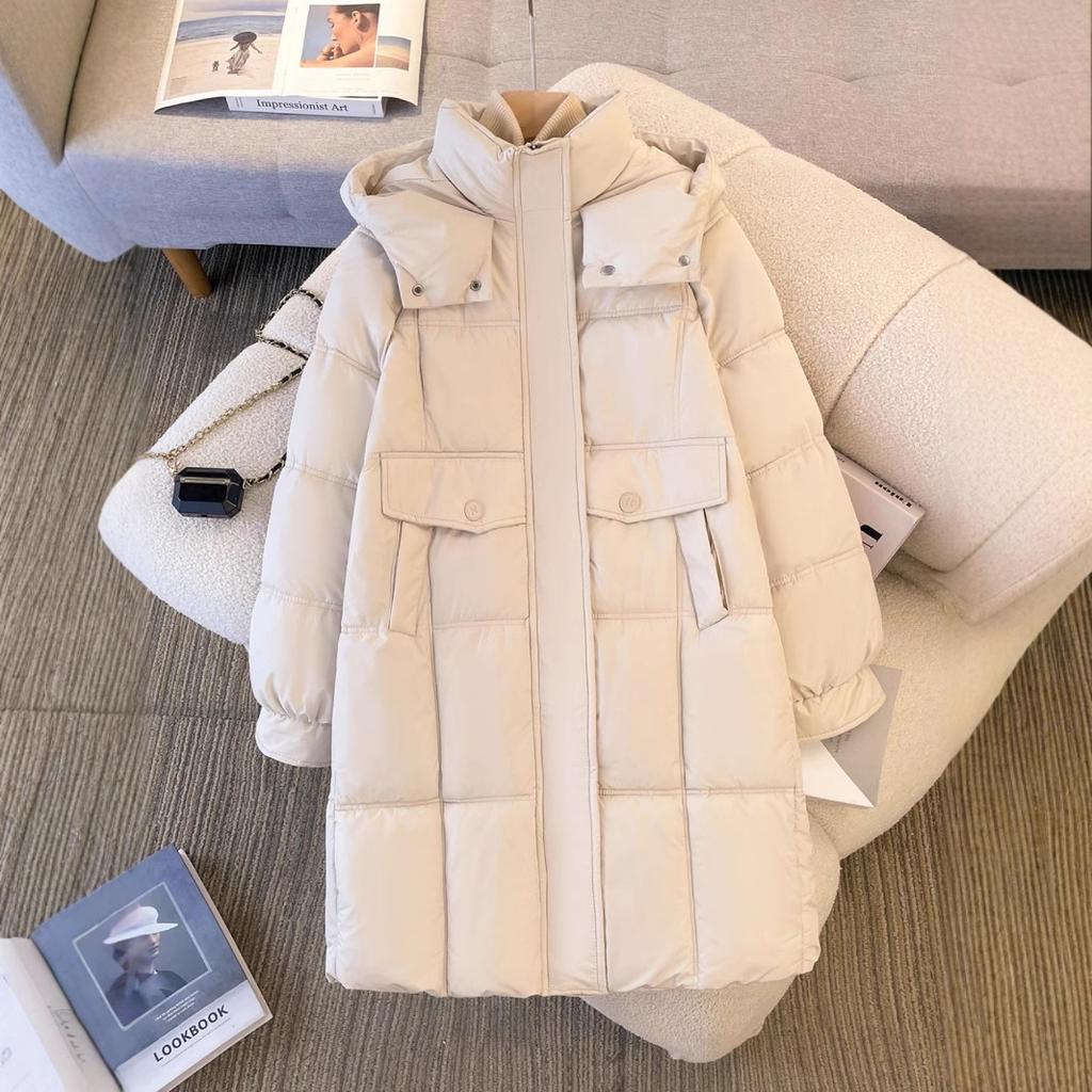 Черная куртка-пуховик с капюшоном женская зимняя новая большого размера fat mm длинная куртка до колена