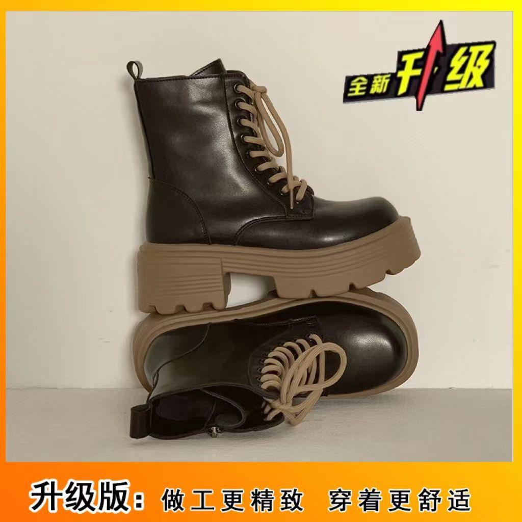 British Style Short Boots Women's Spring and Autumn Thick-soled Small Men 2025 New Heightening Martin Boots Locomotive Boots Ins Tide