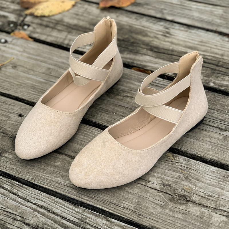 Women Ballet Shoes Shallow Elasticated Straps Round Toe Women Shoes Flat Heel Women Shoes