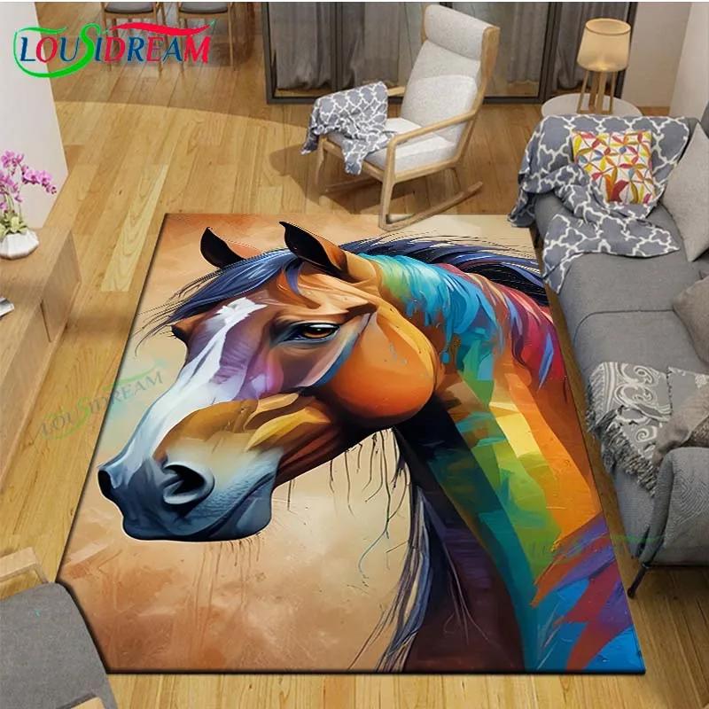 3D Fashion Exquisite Painting Horse Printed Carpet Living Room Anti-Skid Area Rug Kids Bedroom Mats Yoga Mat Large Carpet Decor