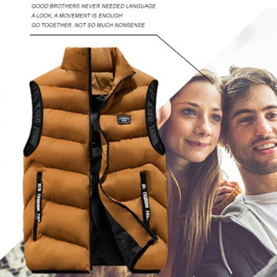 Мужской зимний жилет с воротником-стойкой, утолщенный, мягкий, ветрозащитный, теплая защита шеи, сплошной цвет, без рукавов, на молнии, на ремешке, декор, карманы