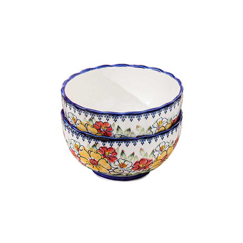ZIPOYA Floral Ceramic Dinnerware Set (4 Bowls, 4 Spoons)