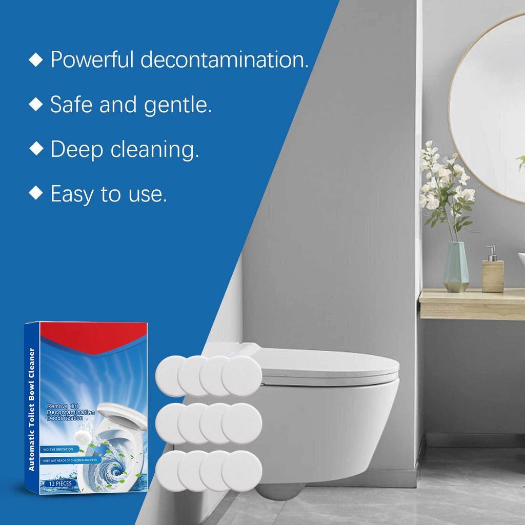 Toilet Bowl Cleaning Tablets, Toilet And Sink Stain Remover, Odor Eliminator, No Harsh Chemicals, Fresh Scent 12 Tabs