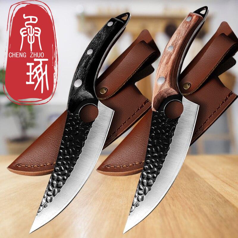 Handmade Stainless Steel Kitchen Chef Boning Knife Fishing Knife Butcher Cutting Meat Cleaver Cooking Knife Hand Forged Hammer Pattern