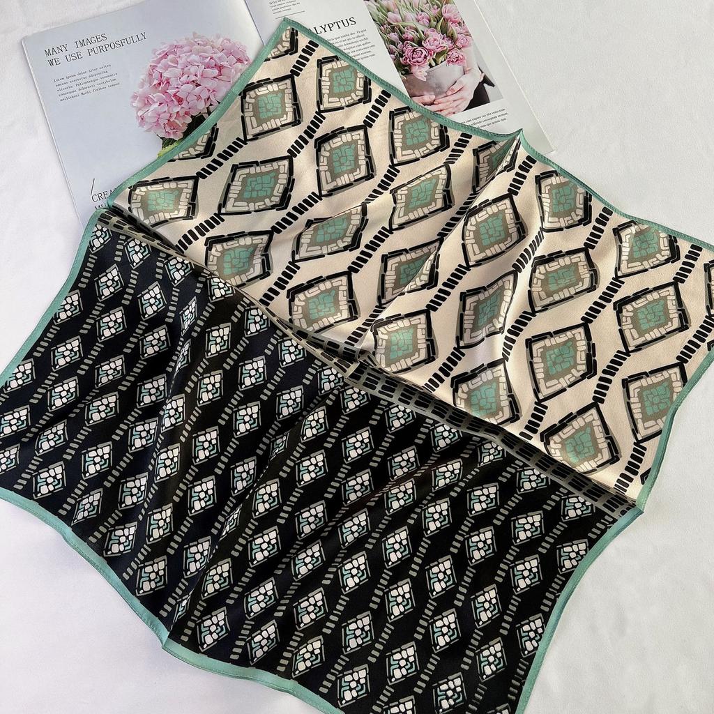 Spring and Autumn New Korean Mulberry Silk Scarf Small Square Scarf Women's Fashion Printing Trend Scarf Silk Long Square Scarf
