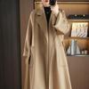 Женское очень длинное двустороннее пальто из 100% шерсти с поясом для осени и зимы