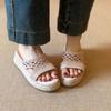 Thick-soled Straw-woven Soft-soled One-word Sandals Women's Retro Woven Round-headed Leather Comfortable Commuter Fisherman Shoes