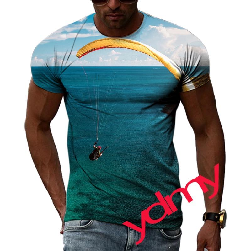 Tide Fashion Summer Parachute Picture Мужская футболка Повседневные футболки с принтом в стиле хип-хоп с круглым вырезом и короткими рукавами