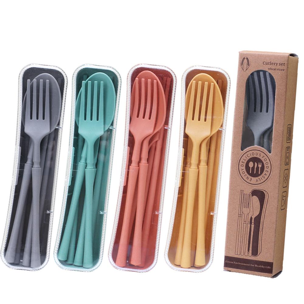 Набор столовых приборов из 4 предметов с переносной коробкой, портативный набор столовых приборов, нож, вилка, ложка, палочки для еды, студенческая домашняя дорожная посуда, подарок