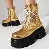 Fashion Platform Ankle Boots for Women New 2024 Winter Black Gold Silver Motorcycle Boots Punk Heel Zipper Party Shoes Lady Large Size