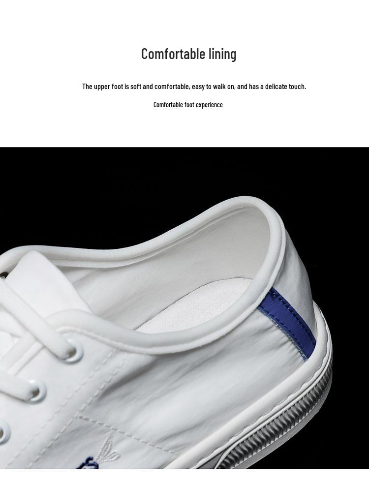 Four Seasons Men's White Canvas Shoes: Korean Style, Casual, Breathable, Lace-up, Low-top Fashion Sneakers.