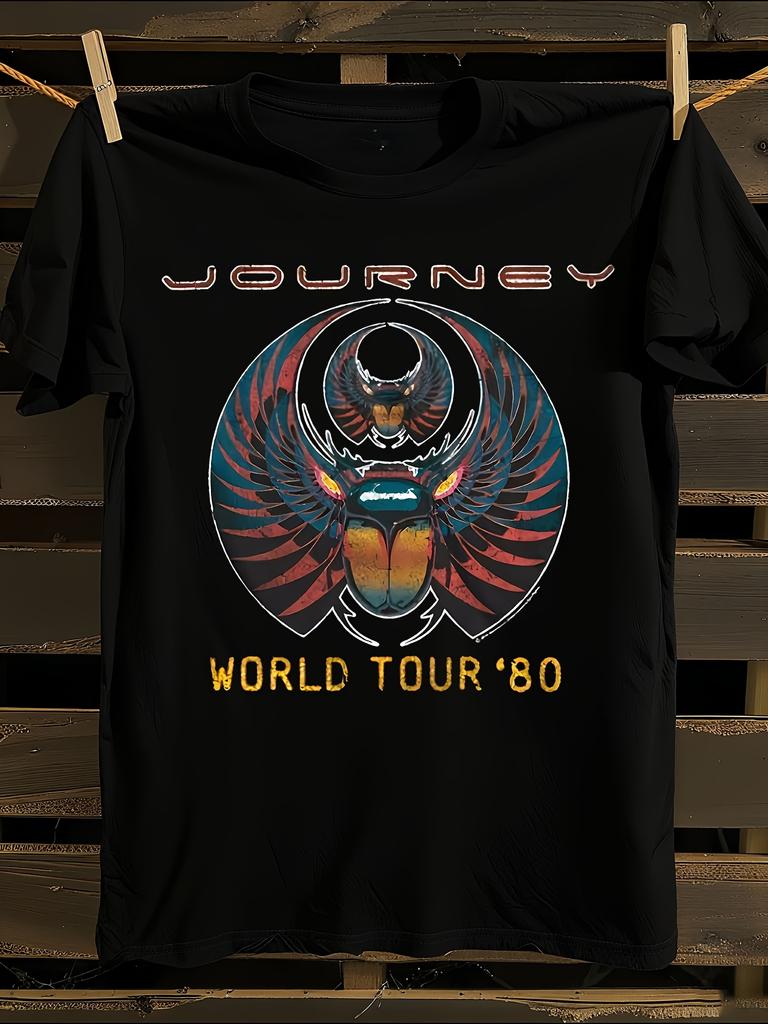 Journey Band 80'S World Tour Vintage Rock T-Shirt Mens Tshirt Womens Tshirts with Letters Print Short Sleeves T-Shirt Casual Street Tee Shirt Top