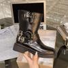 Женские ботильоны осенняя рабочая мода элегантный панк новый черный цвет роскошный низкий каблук круглый носок кожа дропшиппинг центр обуви