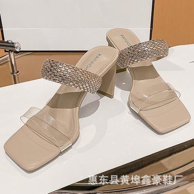 Премиальный темперамент высокие каблуки толстый каблук со стеклянными бриллиантами универсальный стиль Обувная фабрика Xinhao