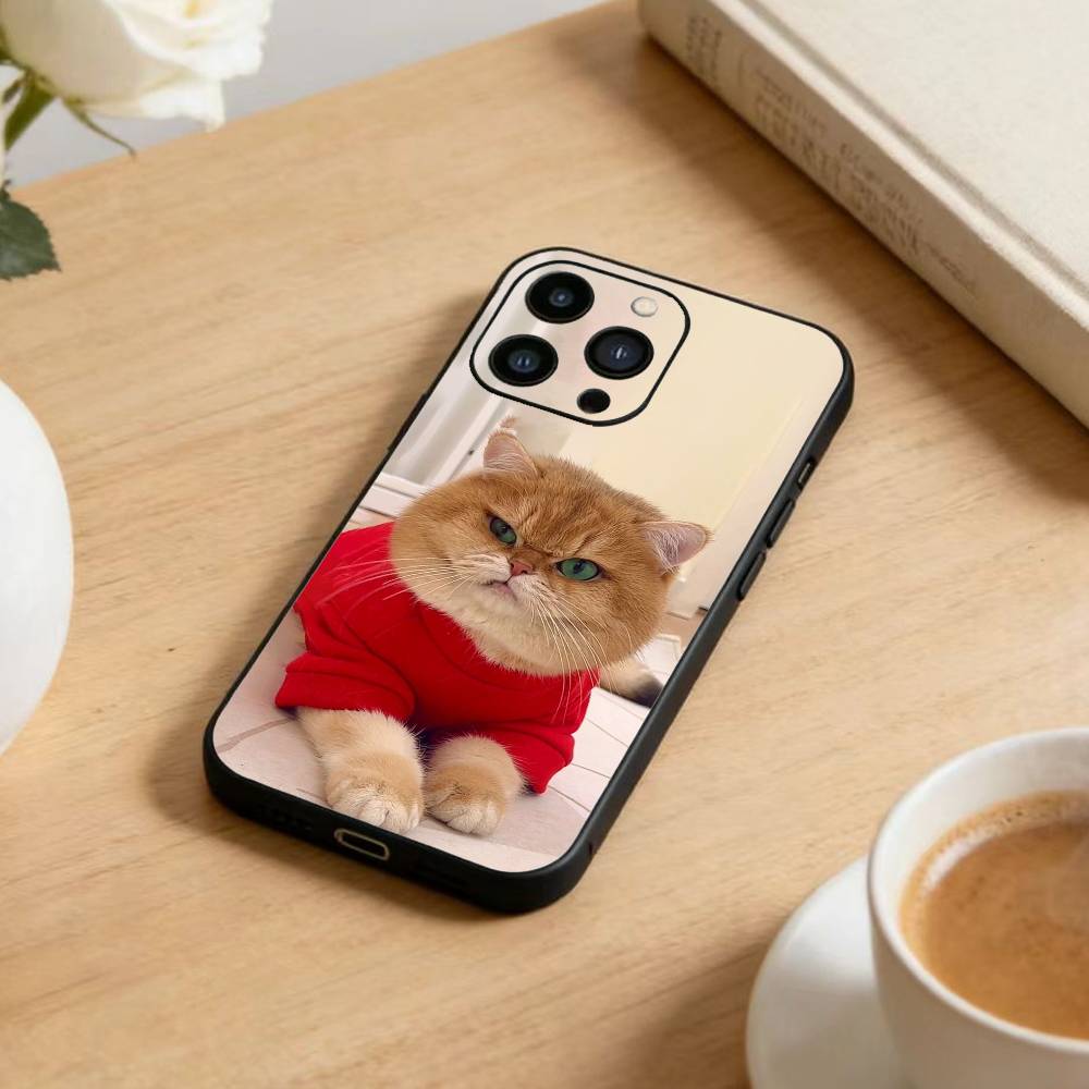 Забавный Милый Кот Чехол для Телефона Для iPhone 17 16 15 14 13 12 Max Plus Силиконовый Черный Чехол
