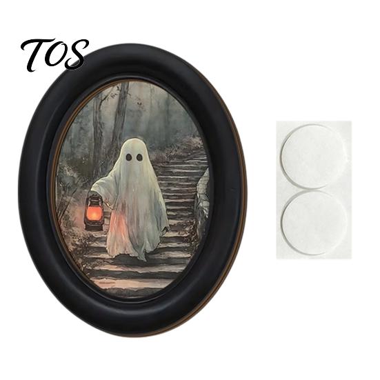 Halloween Wall Art Ghost Decor, Cute Table Sign, Vintage Oval Framed Oil Painting Print Picture, Decorative for Mantel Living Room Bedroom Decor Punch