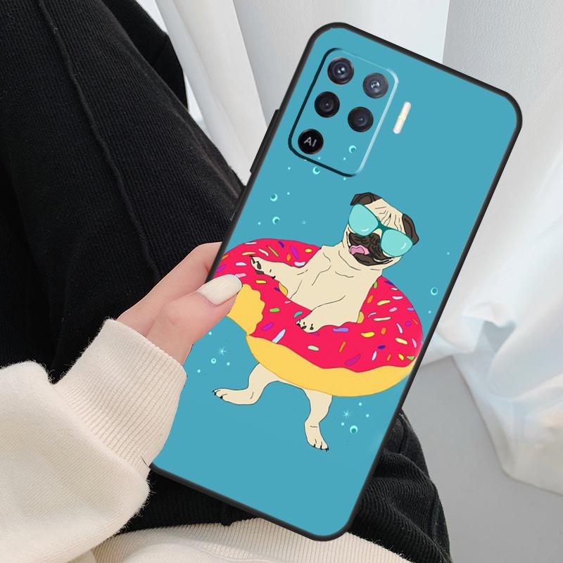 Забавный Мультяшный Чехол с Мопсом для Oppo A96 A76 A16 A60 A98 A58 A78 A18 A38 A80 A40 A77 A57 A17 A74 A54 A94 A15 A5 Pro