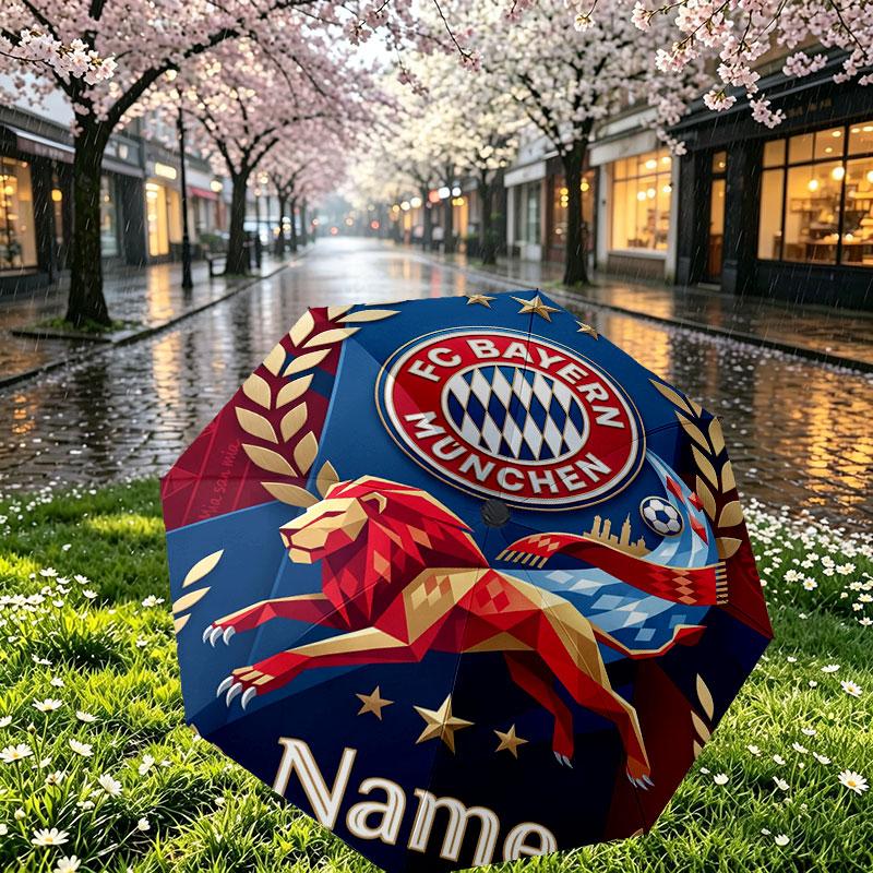 Custom Name Personalized FC Bayern Munich Print Umbrella, Auto Open Close, 8‑Rib Sturdy Frame, Commute Camping Hiking Use, Birthday Gift
