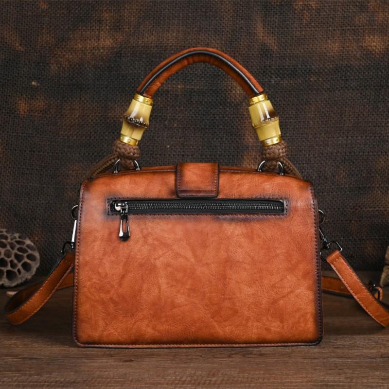Vintage Luxury Handbag Handmade Leather Carved Women Bag Versatile Female Shoulder & Crossbody Bags