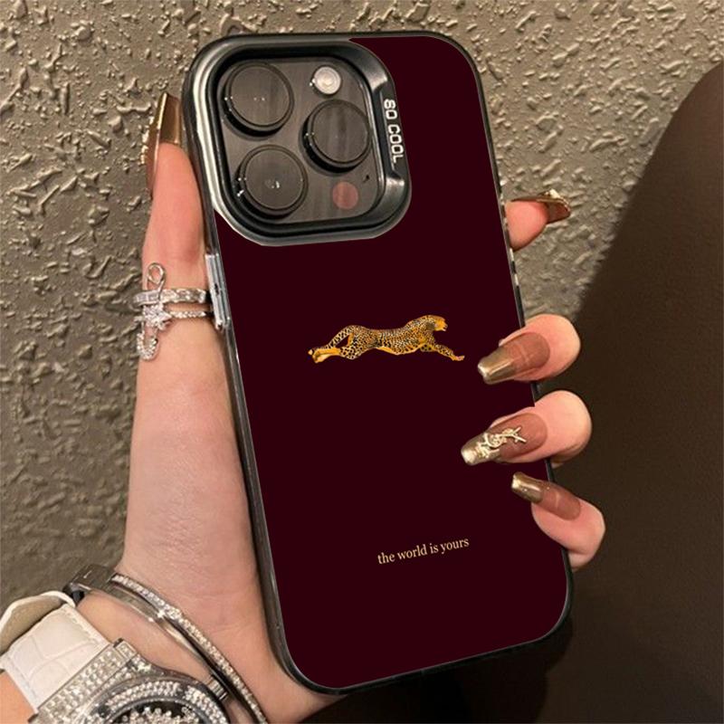 Модный Чехол для Телефона с Леопардовым Винно-Красным Узором для iPhone 17 16 15 14 13 12 11 Pro Max Air 16E 7 8 Plus SE2 Ударопрочный Бампер