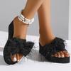 Fashion Women's New Bow Knot Round Toe Slippers Fashion Thick Bottom Wedge Slides Female Vacation Beach Comfort Black Slippers Mujer