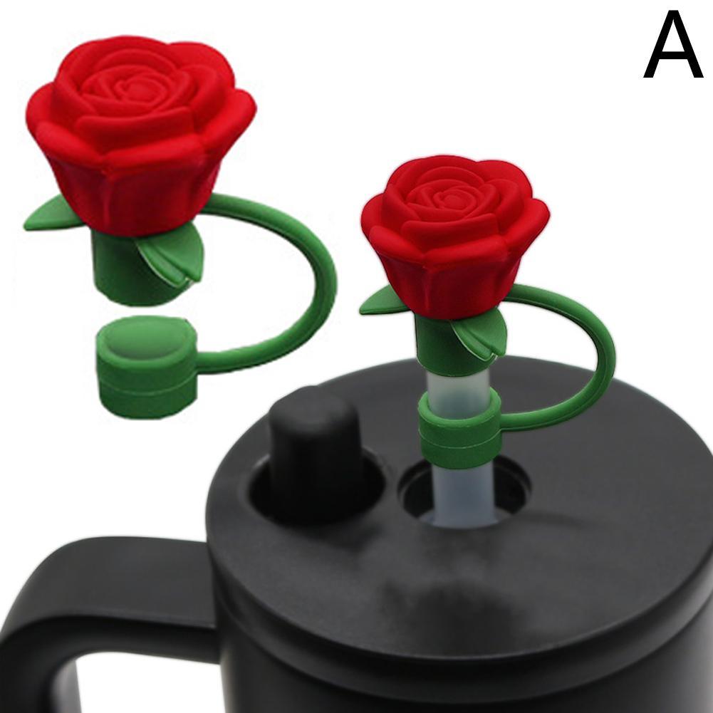 Flower Rose Straw Cover Caps Silicone Straw Tips Lid Dust-Proof Decor For Stanleys Topper 10mm K1B5