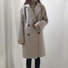 Женское осенне-зимнее пальто, двубортное сплошное цветное пальто на пуговицах с длинным рукавом, толстые лацканы средней длины, большие размеры, женская куртка со свободными карманами