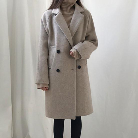 Женское осенне-зимнее пальто, двубортное сплошное цветное пальто на пуговицах с длинным рукавом, толстые лацканы средней длины, большие размеры, женская куртка со свободными карманами