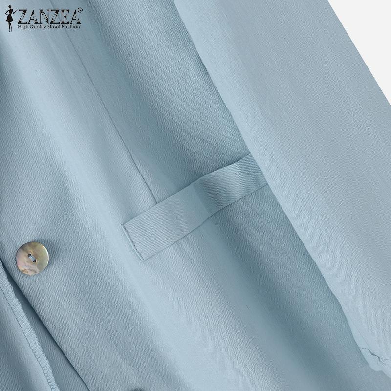 ZANZEA Women Casual Turn Down Collar Long Sleeve Thin Unlined Cardigan Tops Decorative Pocket