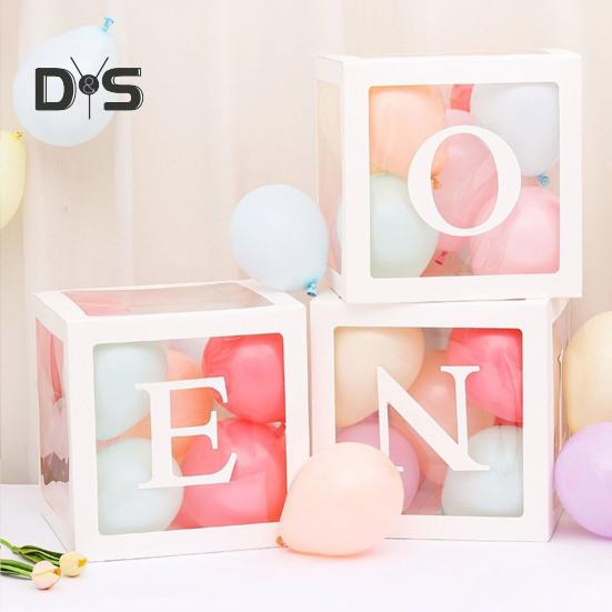 Balloon Box Reusable Clear Paper Box with Letter Stackable DIY Assembly 25 X 25cm Cube Box for Graduation Wedding Birthday Party Decor