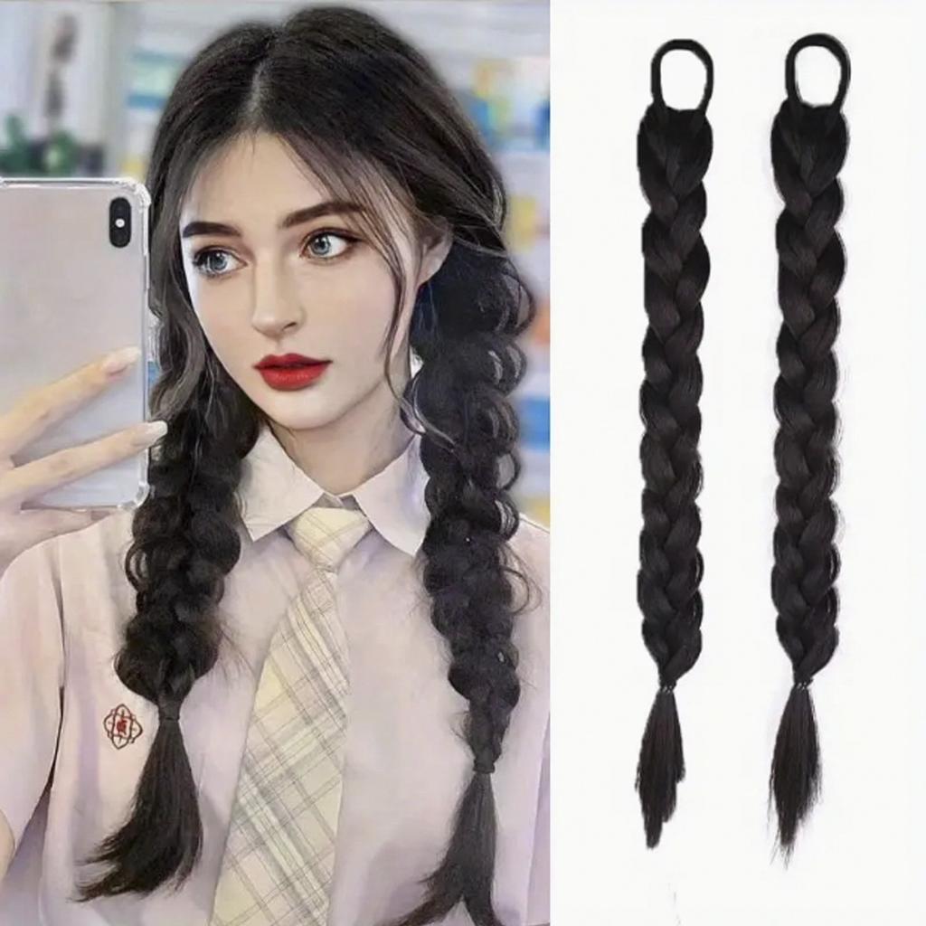 Длинный плетеный хвост с эластичными завязками для волос, синтетические наращивание волос для ежедневного использования, аксессуары для волос для вечеринок