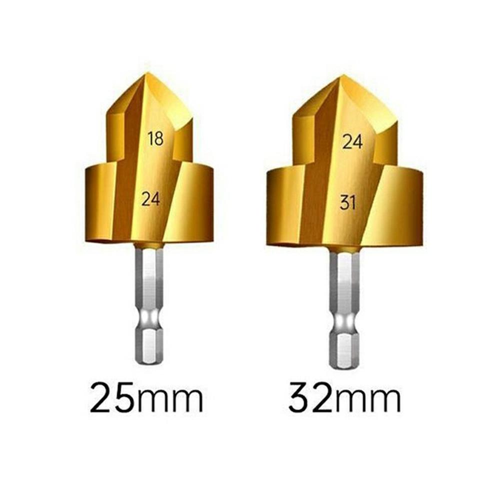 2Pcs/Set 3 Flute 25+32mm HSS Hex Shank PPR Pipe Reamer Drill Bit Step Drill Hole Opener for Water Pipe Expansion