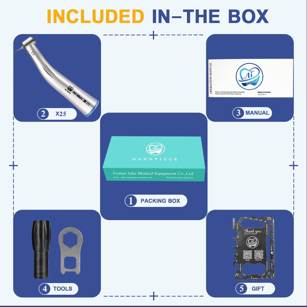 Dental Low Speed Handpiece AI-X25 E-Type Connector Non-Optic Contra Angle 1:1 Hand Piece For CA Burs