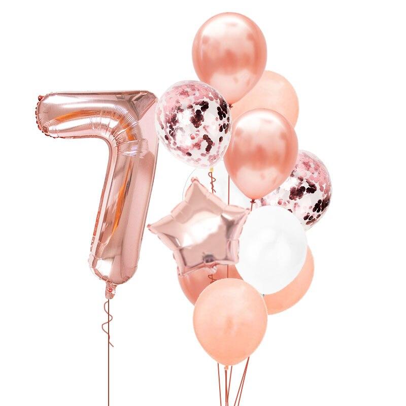 12 шт., номер из фольги, розовое золото, латексные шары, украшение для дня рождения, для детей, для маленьких девочек, 1st, 1, 2, 3, 4, 5, 6, 7, 8, 9, один год