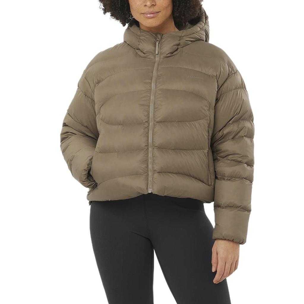 SALOMON Outline Novelty Down Hooded Zipper Solid Long Sleeve Jacket Women Jacket Light-Brown LC2277400