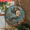 2D Flat 20*20cm1pc Elegant and Beautiful Wave Haired Mermaid Theme Round Pendant, Retro Style Sea Waves&Seaweed Patterns Art Ornament, Perfect Bedroom