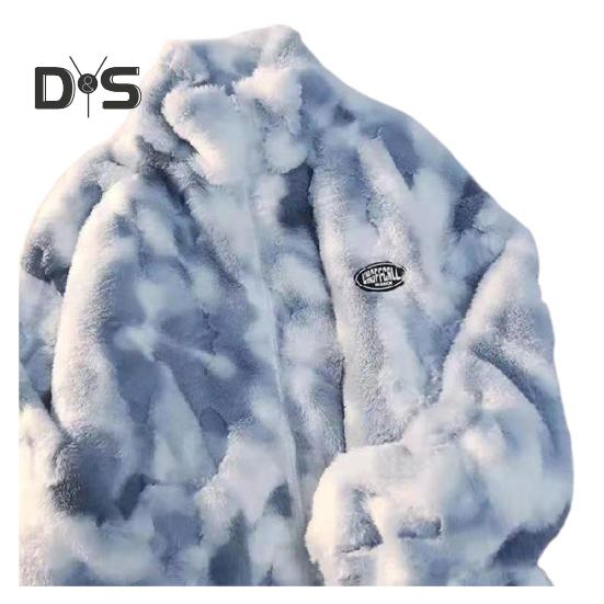 Женская куртка осень-зима, двухсторонняя плюшевая ткань с узором «тай-дай», воротник-стойка, застежка-молния, утолщенное пальто с длинными рукавами, свободное ветрозащитное пальто для поездок на работу