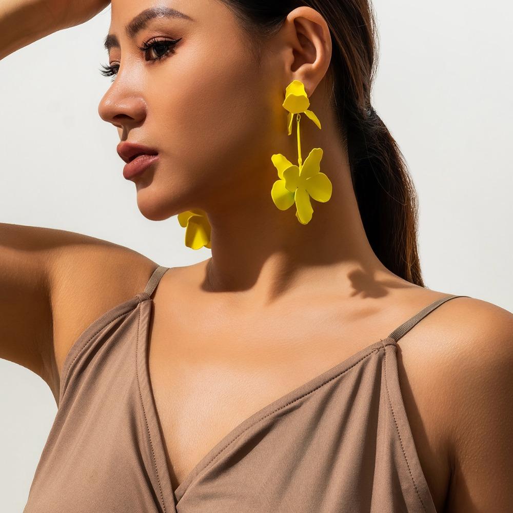 Металлические серьги-цветы с лепестками, серьги с дофамином, украшения, модные длинные серьги-подвески, вечеринка