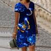 Summer Fashion V-neck Dress Ladies Short Sleeve Radiant Butterfly Printed Dress Loose Casual Dress for Women