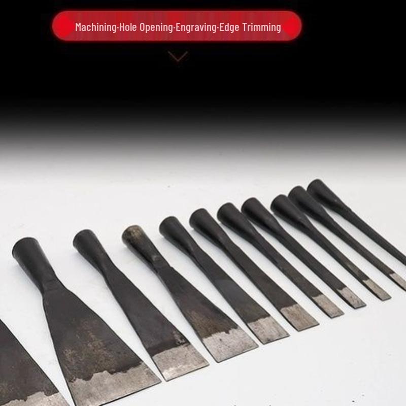 Hand-Forged Old Style Woodworking Chisel Set: Flat, 4-Point, 3-Point Clad Steel Chisels