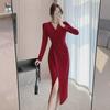 Spring Slim Fit French Slit Dress - Elegant Designer Light Luxury Style