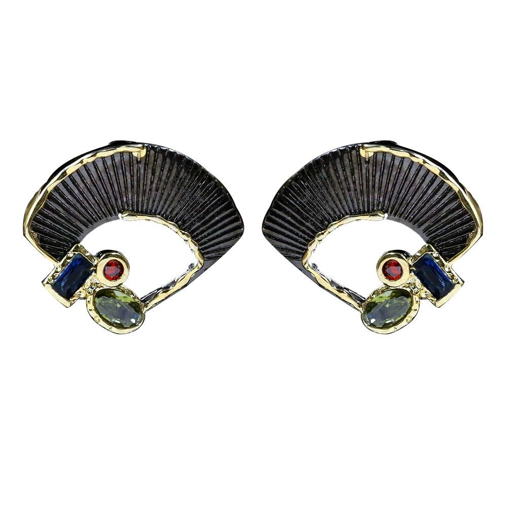 Креативный набор украшений из серебра 925 пробы для женщин, модные серьги и ожерелье в форме веера, украшения из черного золота, свадебный набор украшений для невесты и вечеринки