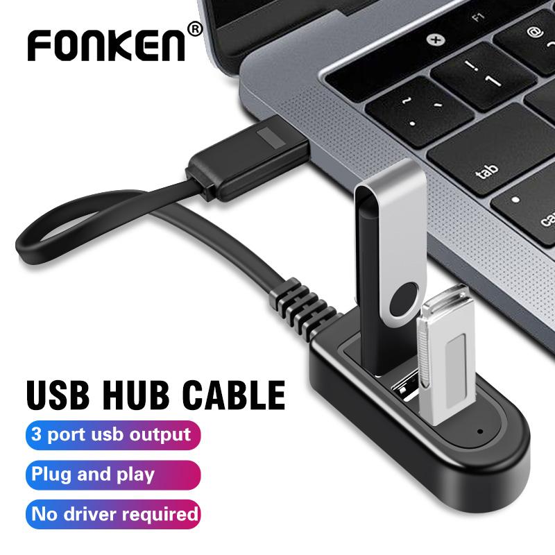 FONKEN 3 Port USB Hub Extend Cable Data Transfer Device Charging USB Adapter 1.2m USB 2.0 Splitter Laptop PC Computer USB Extender